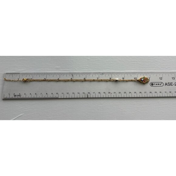 Hamsa Hand Pendant Necklace With Evil Eye Charm & Colorful Rhinestones On Gold-P - Picture 3 of 5